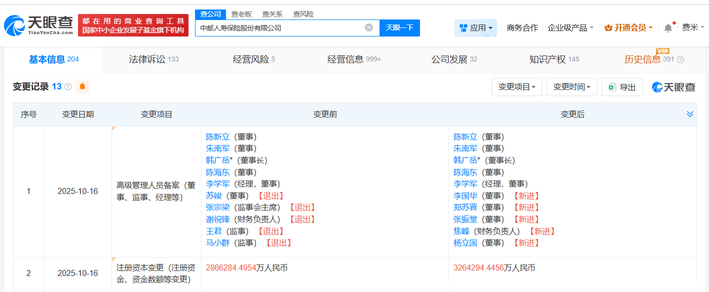中邮保险增资至约326.4亿