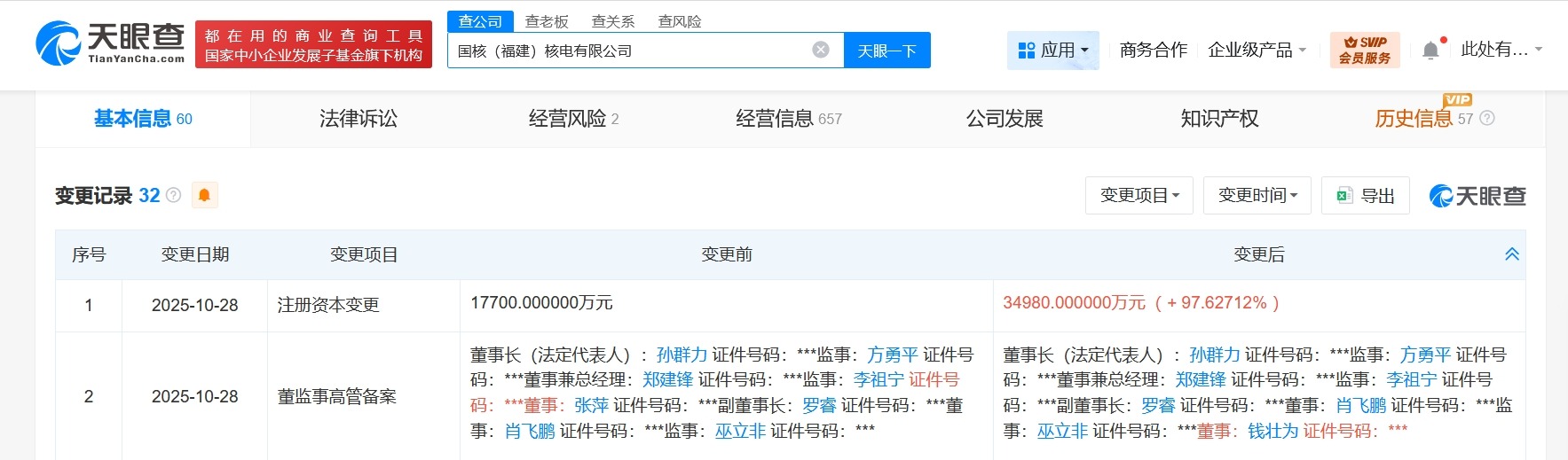 国核福建核电公司增资至约3.5亿增幅约98%
