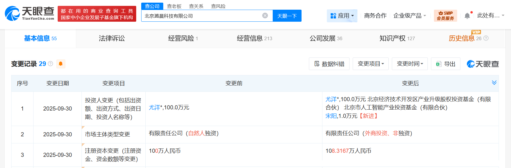 北京市人工智能产业基金等入股潞晨科技