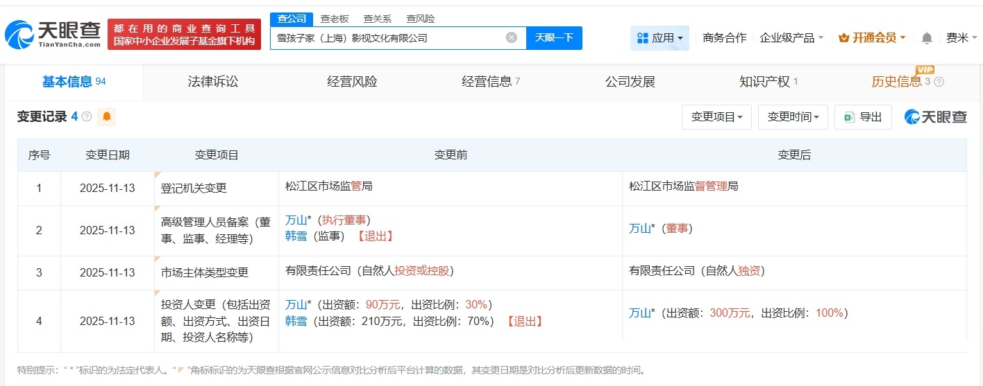 韩雪近日退出与老公合资公司