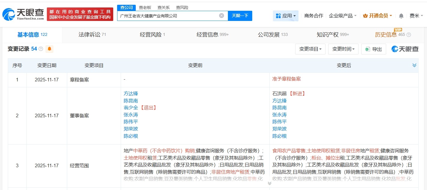 王老吉关联公司增资至10亿增幅约11%