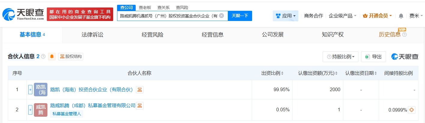 LVMH集团旗下路威凯腾等在广州成立两只股权投资基金出资额合计约1.4亿