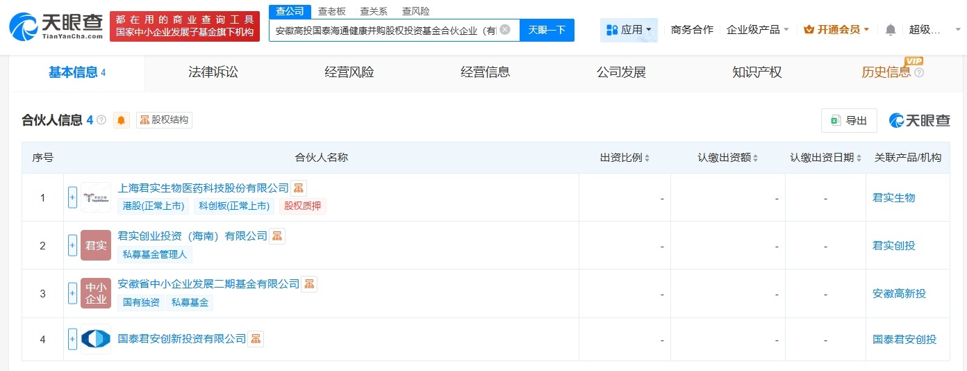 君实生物、国泰海通等成立健康并购基金# 出资额5亿