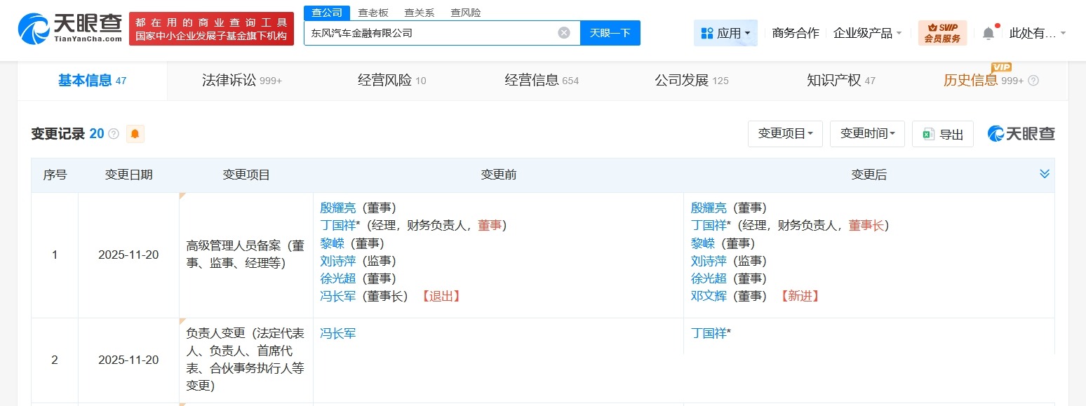 东风汽车金融换帅完成工商变更