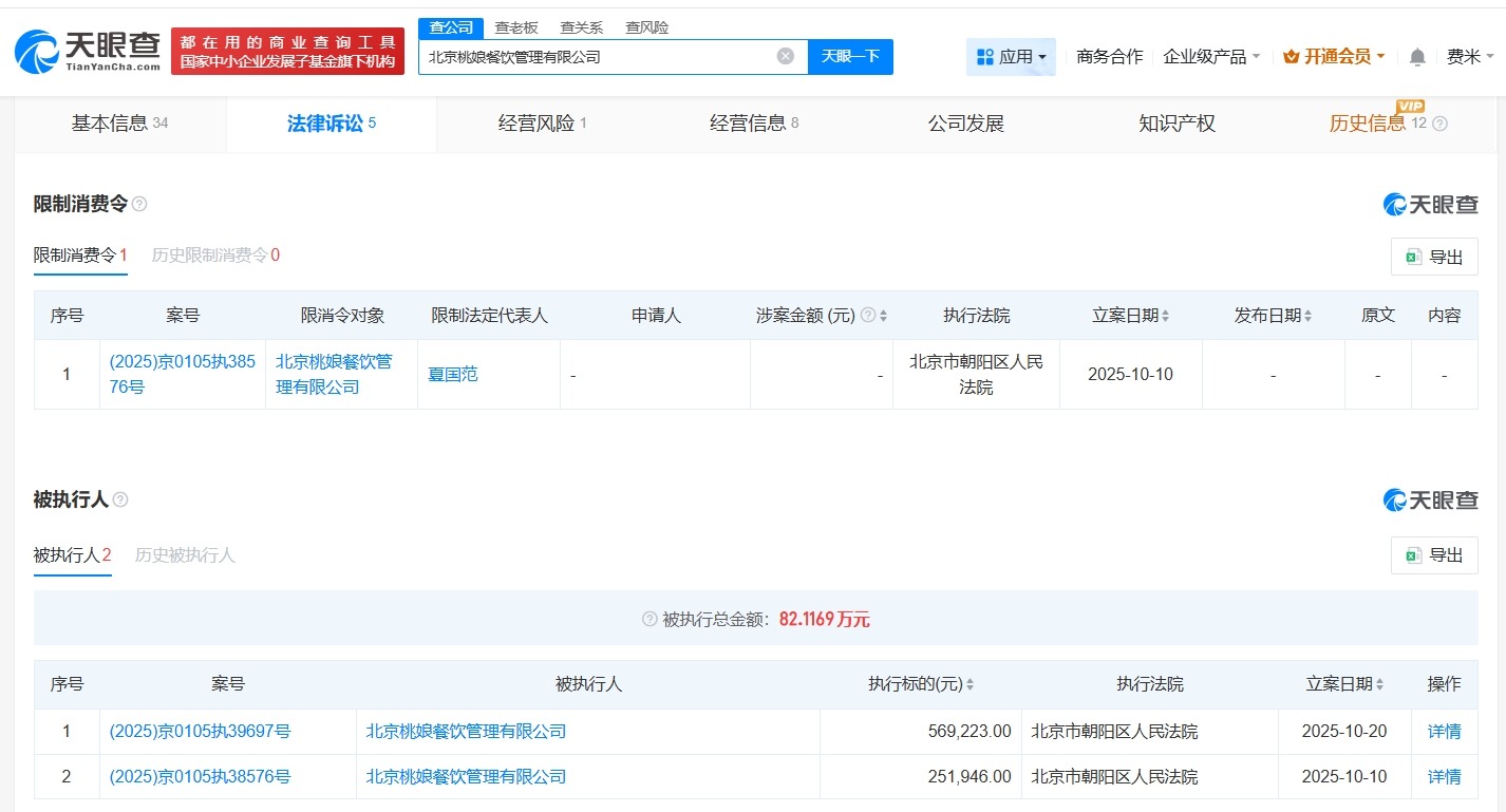 桃娘下饭小火锅旗下两家公司被限消