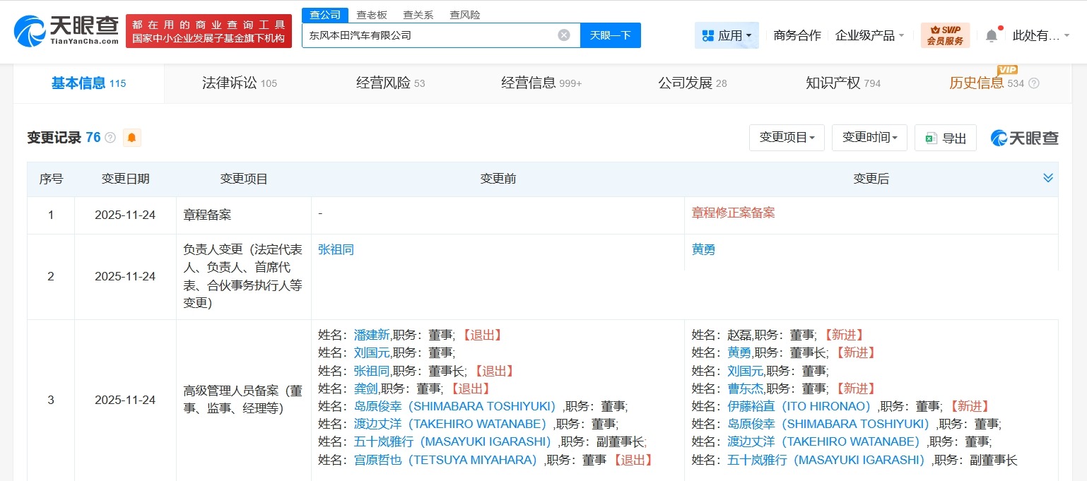 东风本田汽车公司换帅