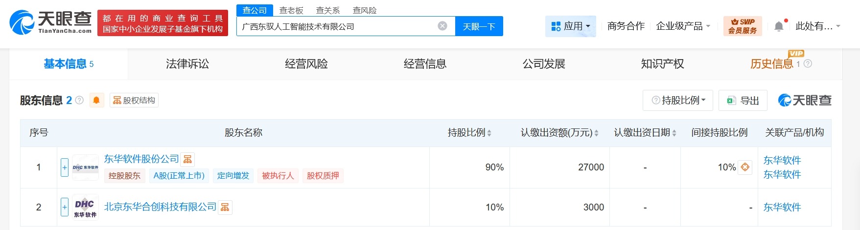 东华软件在广西成立人工智能公司注册资本3亿