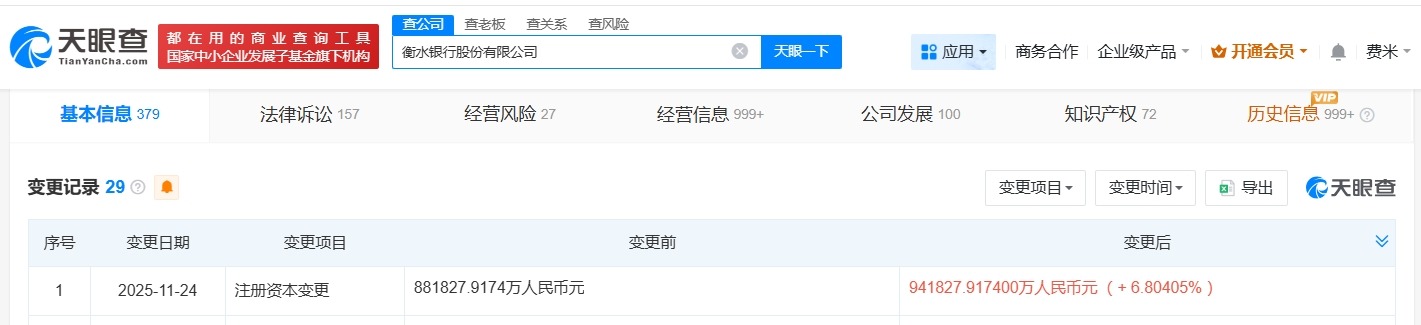 衡水银行增资至94.2亿增幅约7%