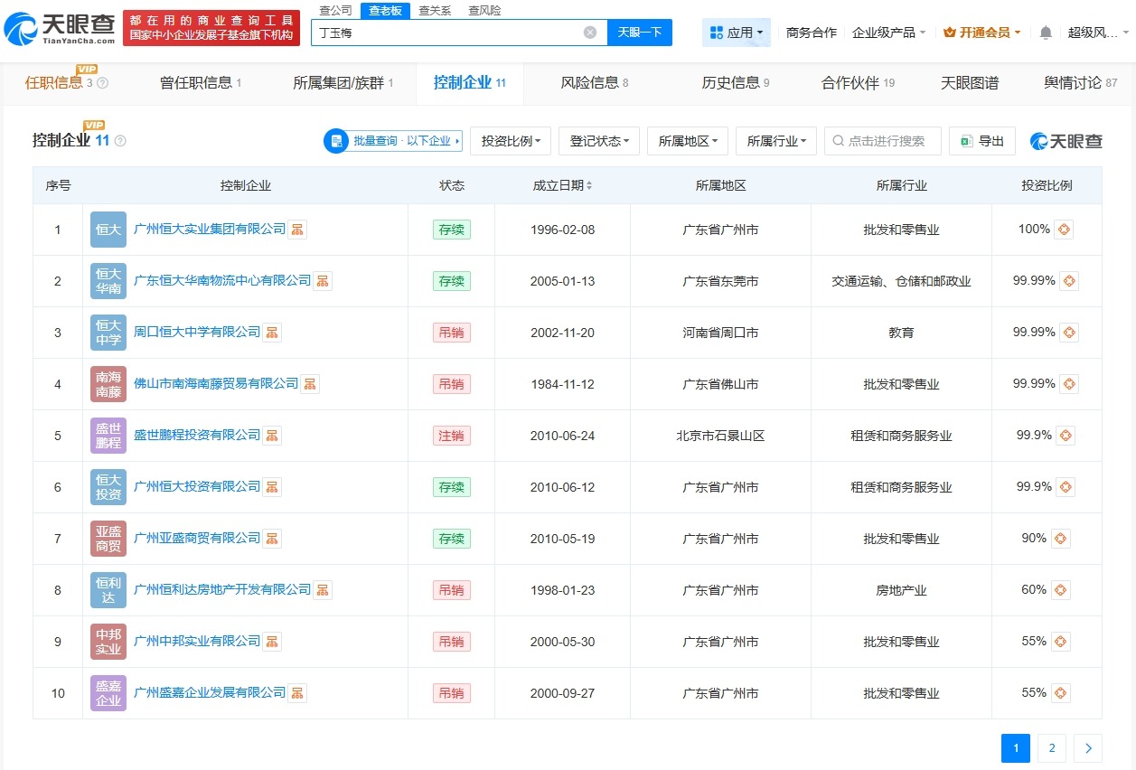 许家印前妻多家实控企业已被吊销