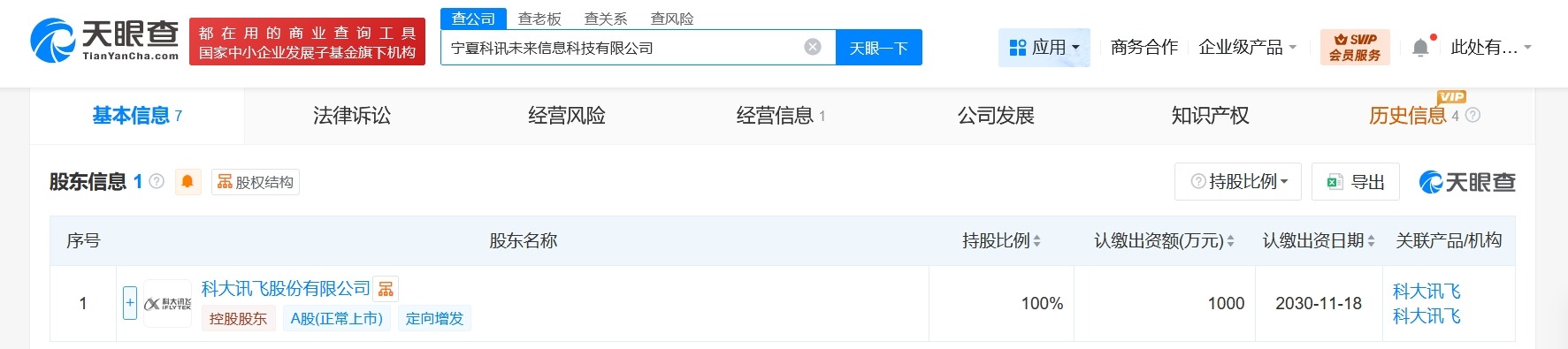 科大讯飞在宁夏成立信息科技公司注册资本1000万