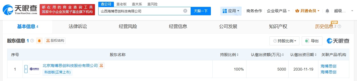 海博思创在山西成立科技公司注册资本5000万