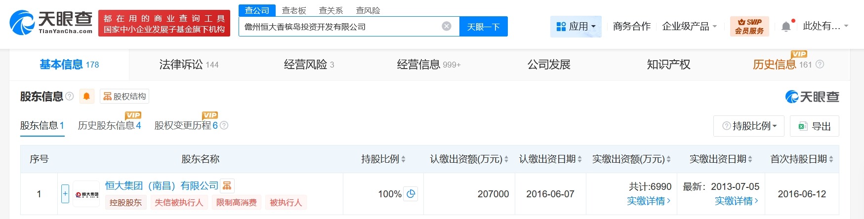 恒大集团南昌公司被冻结10.6亿股权