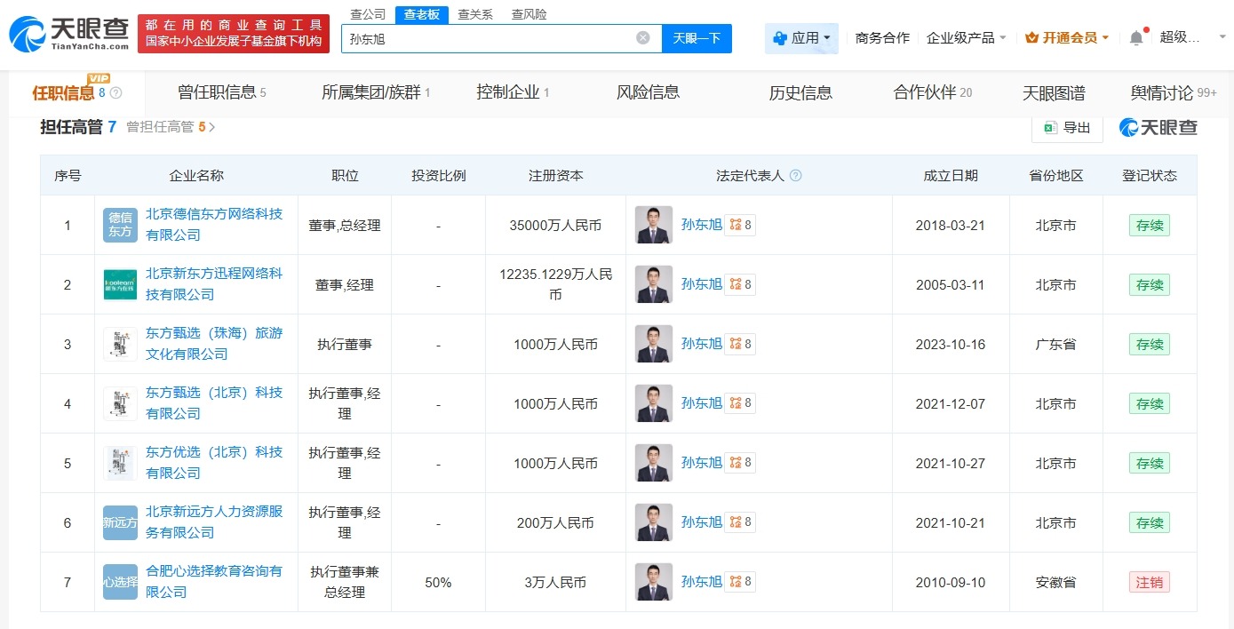孙东旭名下关联8家企业
