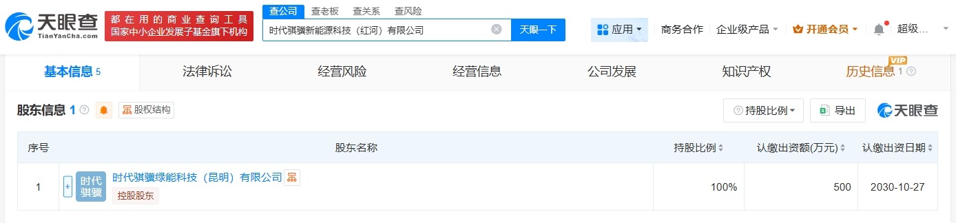 宁德时代在云南红河成立新能源科技公司注册资本500万