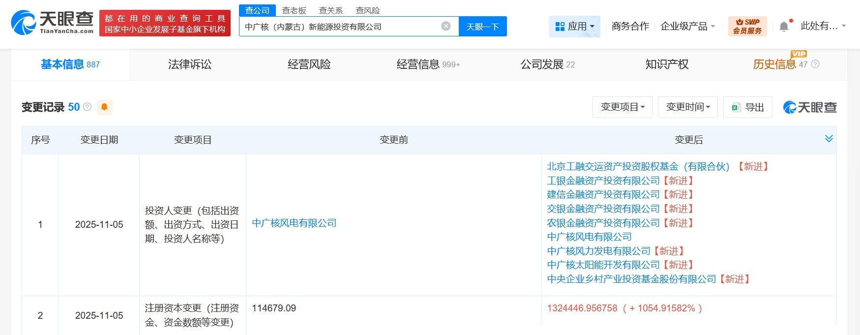 工银投资、建信投资等入股中广核内蒙古新能源投资公司后者增资至132.4亿