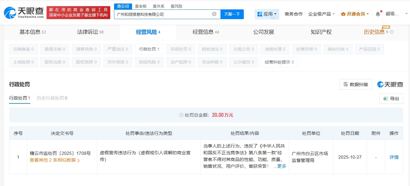 辛选旗下公司虚假宣传被罚20万