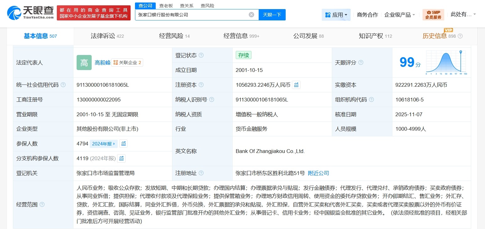 张家口银行增资至约105.6亿增幅约14.5%