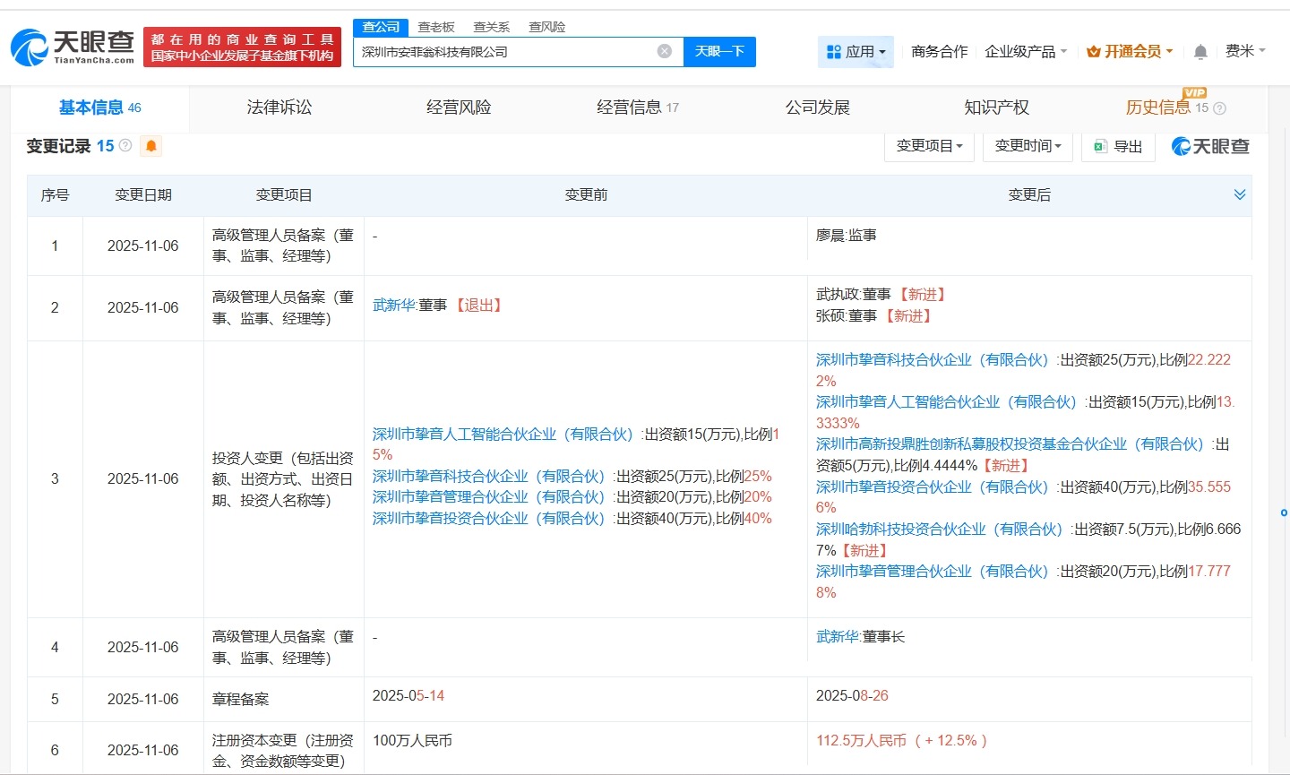 华为哈勃等入股安菲翁科技公司后者为语音AI大模型领域研发商