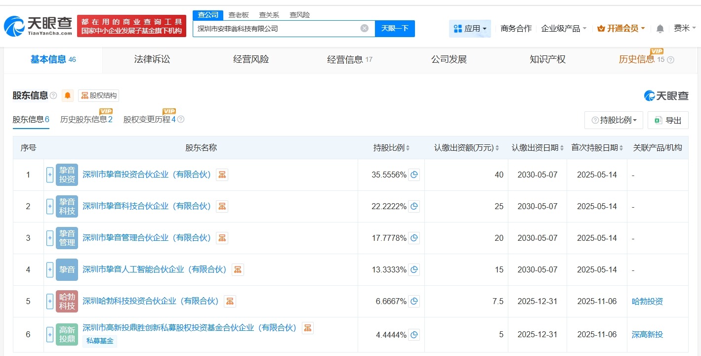 华为哈勃等入股安菲翁科技公司后者为语音AI大模型领域研发商