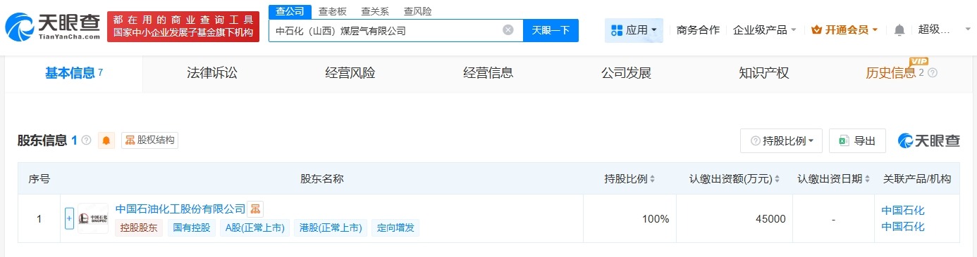 中石化在山西成立煤层气公司注册资本4.5亿
