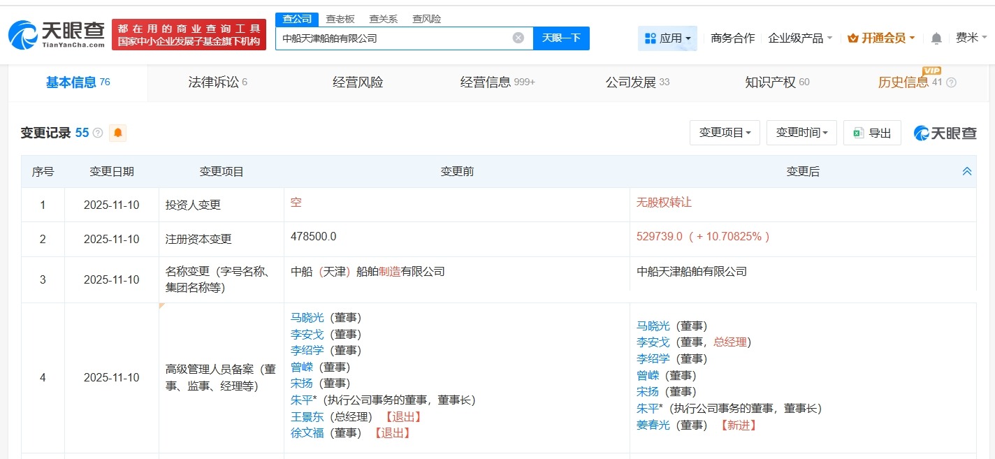 中船天津船舶公司增资至约53亿