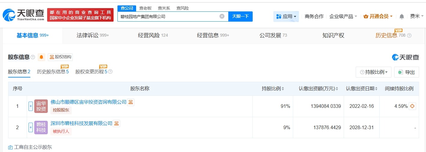 碧桂园地产被冻结12.3亿股权