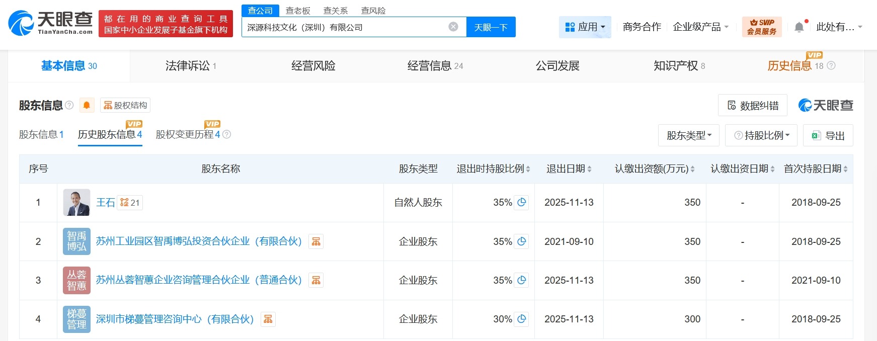 王石退股名下深源科技文化公司