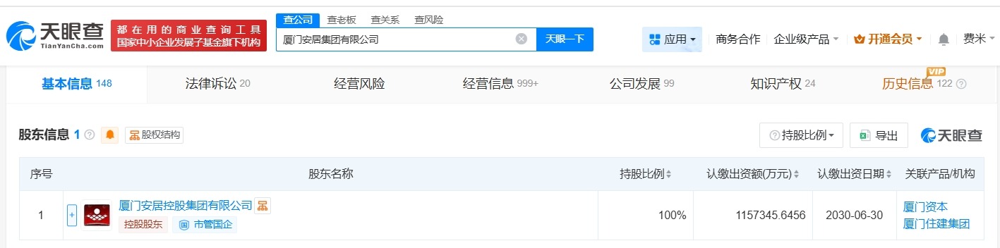 厦门安居集团增资至约115.7亿