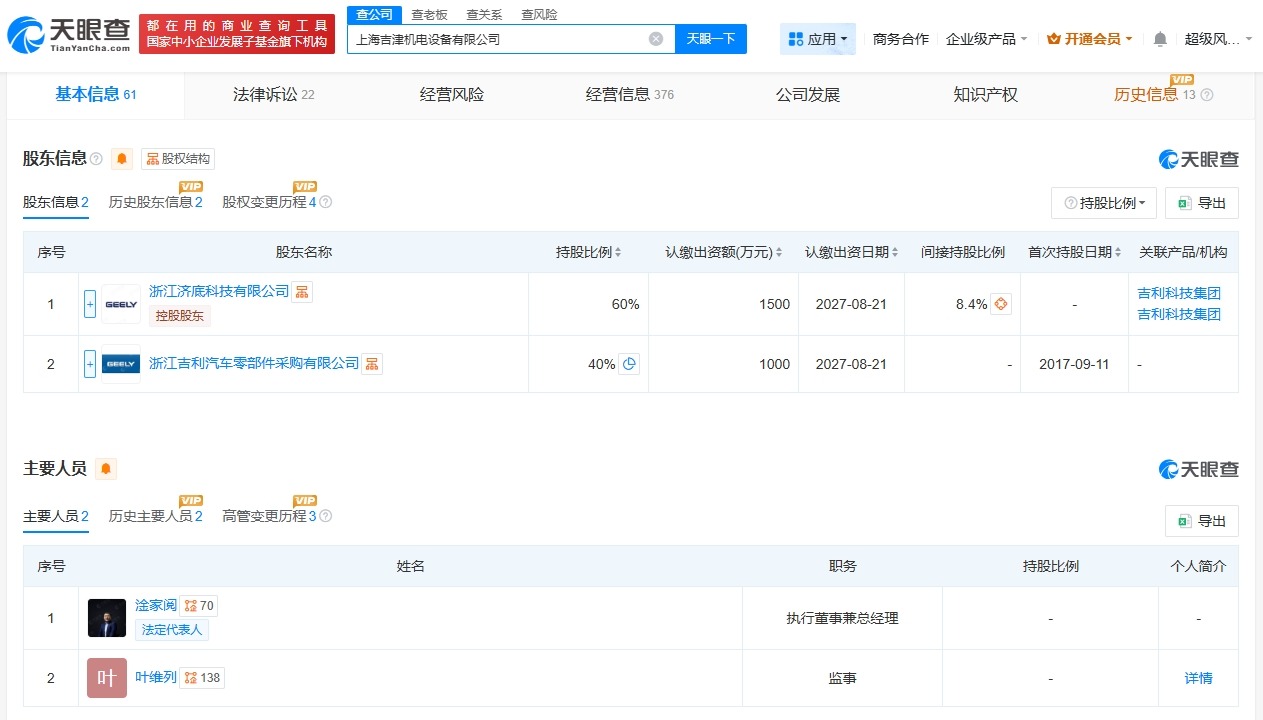 吉利旗下上海吉津机电设备公司注销