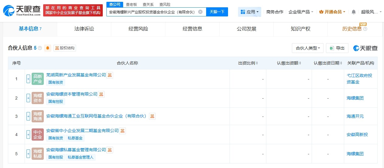 安徽海螺新兴产业股权投资基金登记成立出资额10亿