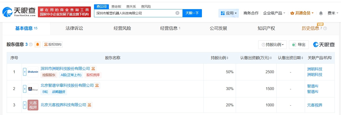 洲明科技、智谱AI等成立智显机器人公司注册资本5000万