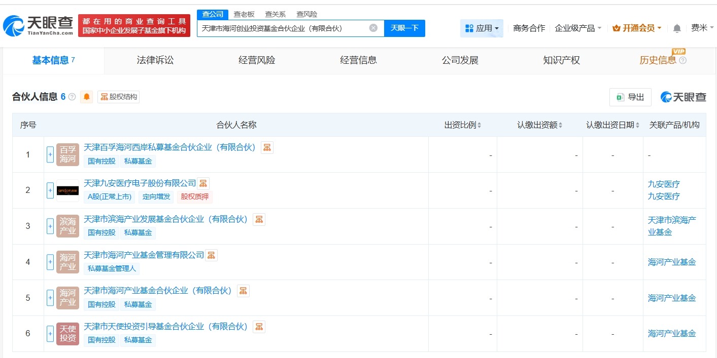 天津市海河创业投资基金登记成立出资额7.01亿