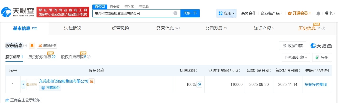 东莞科技创新投资集团增资至11亿