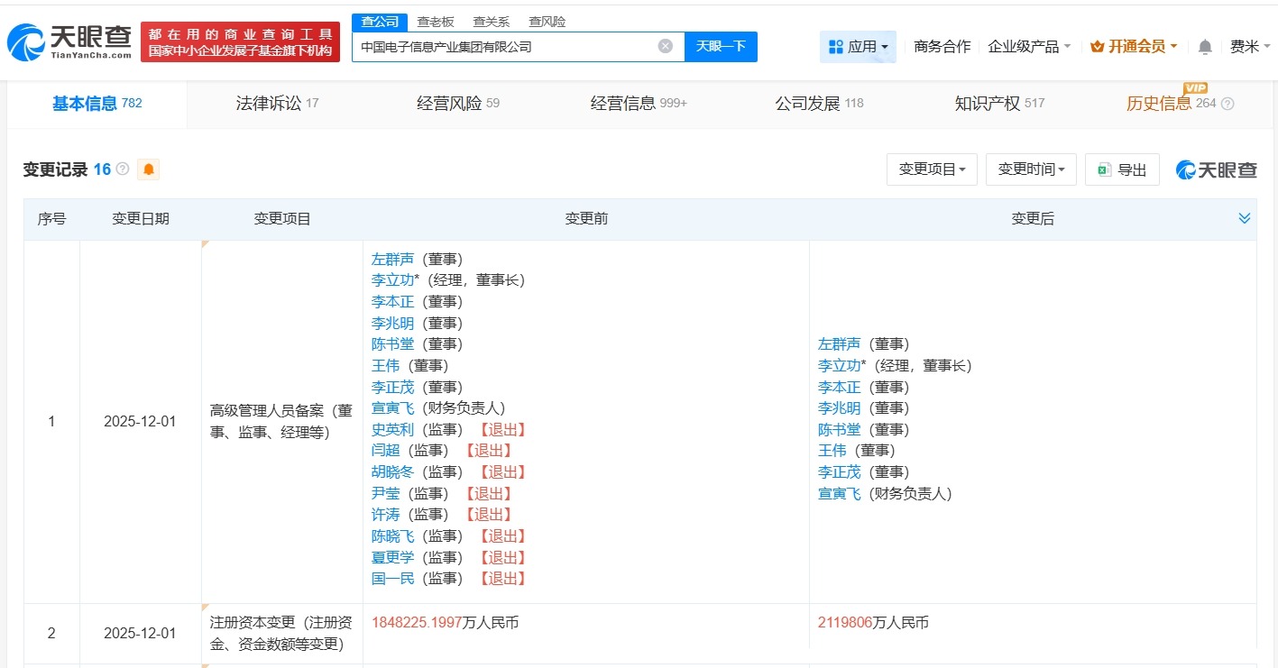 中国电子信息产业集团增资至211.98亿增幅约15%