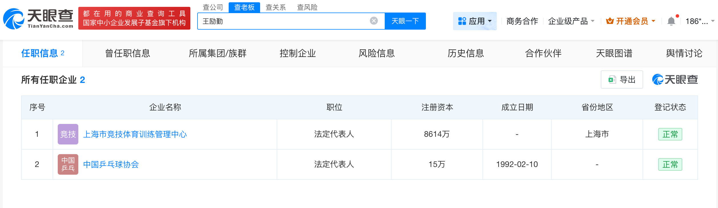 揭秘王励勤名下职务情况