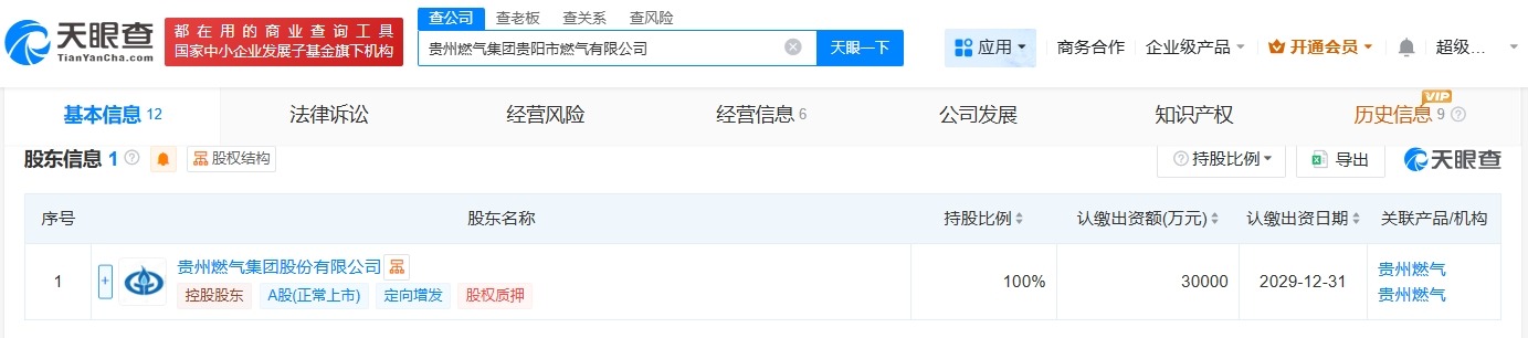 贵州燃气在贵阳成立新公司注册资本3亿