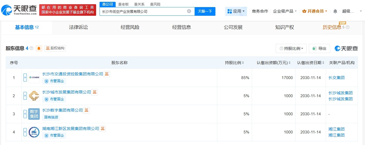 长沙市低空产业发展公司成立注册资本2亿