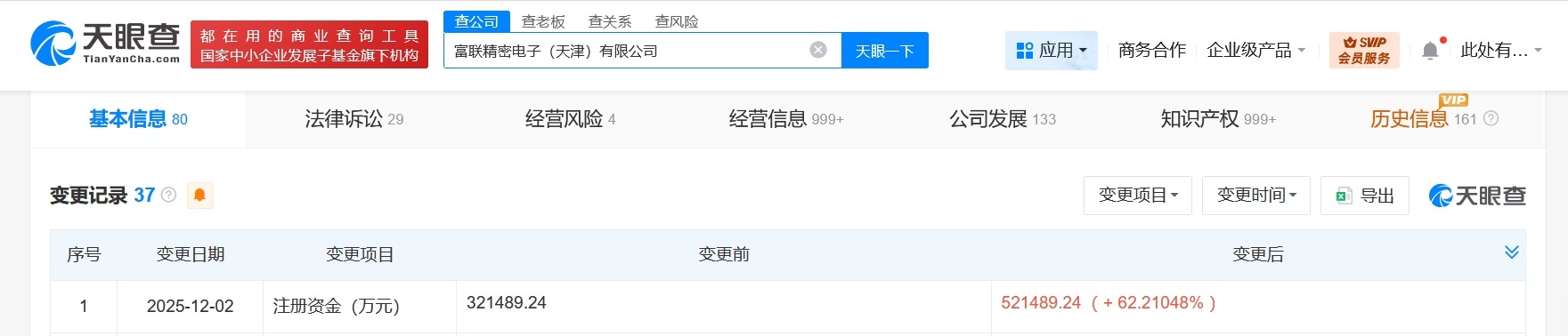 工业富联旗下天津精密电子公司增资至52.15亿增幅约62%