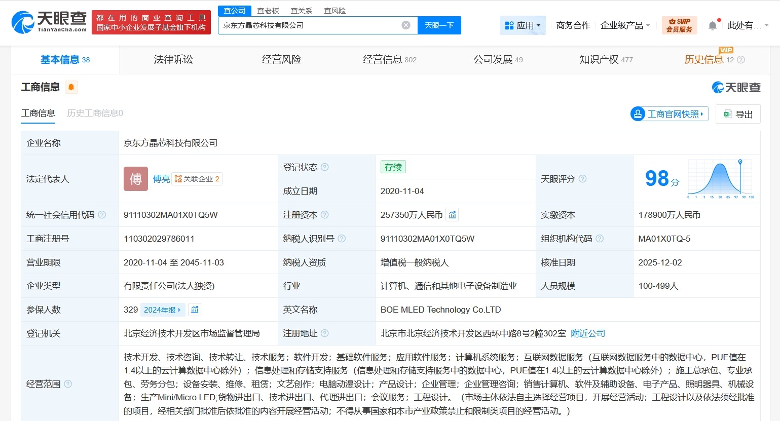 京东方晶芯科技公司增资至25.74亿