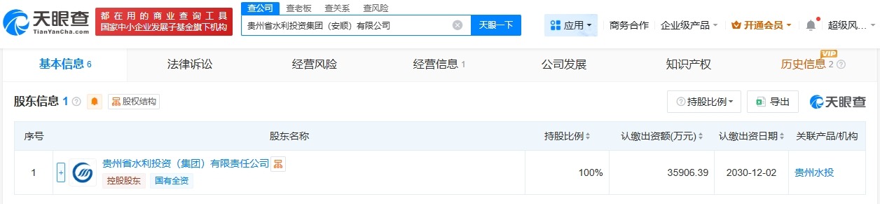 贵州省水利投资集团在安顺成立新公司注册资本约3.59亿