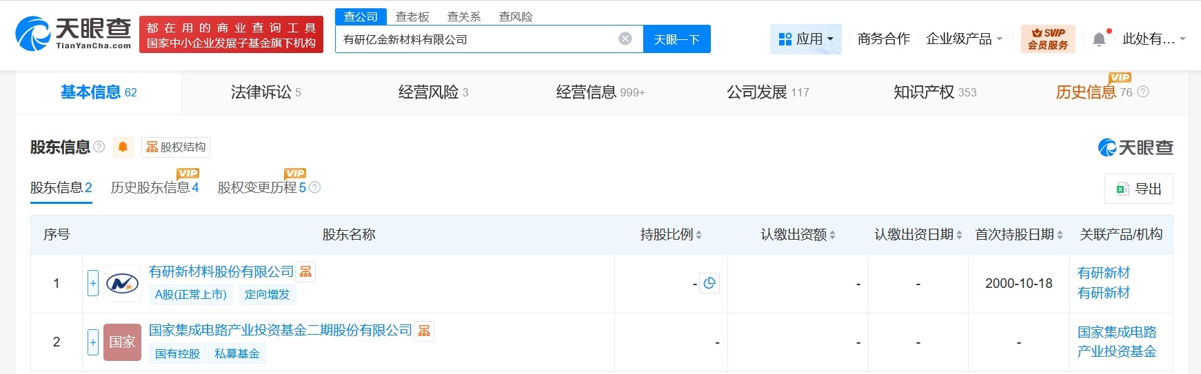 国家大基金二期入股有研亿金新材料公司后者增资至8.97亿