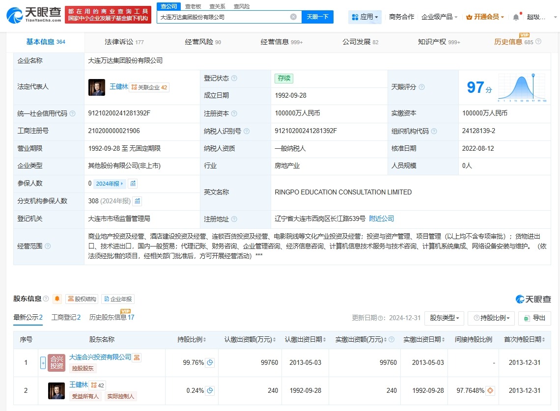 万达集团被恢复执行17亿