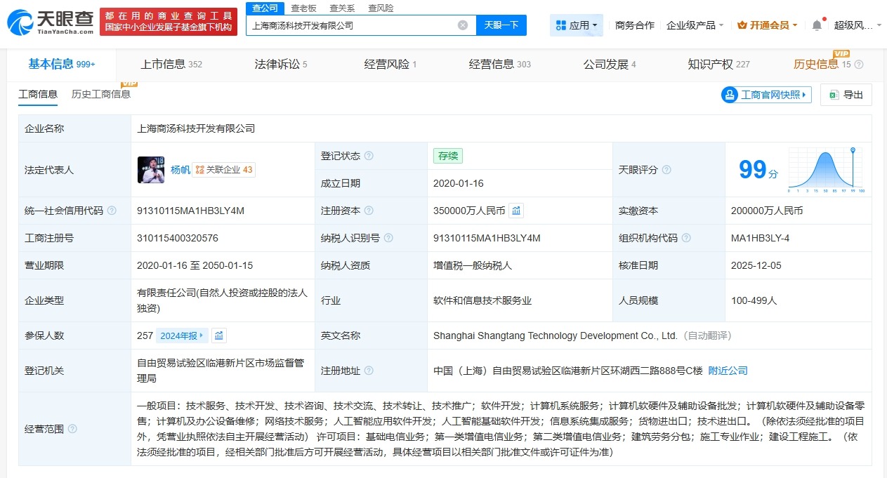 上海商汤科技开发公司增资至35亿增幅75%